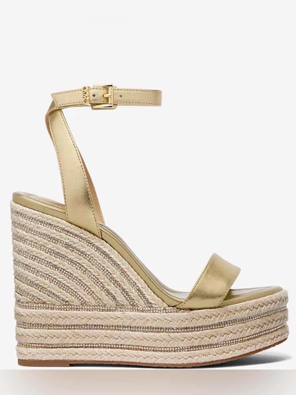 Michael Kors Leighton Gold Metallic Leather Espadrille Wedge Sandals 9